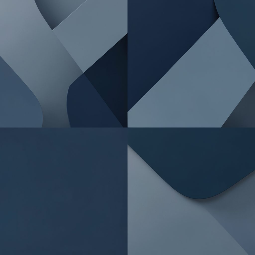 Abstract geometric shapes in muted navy and slate, suggesting connection and communication