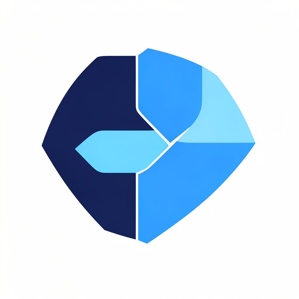 A clean abstract symbol in navy and sky blue, suggesting a technology or telecommunications enterprise.